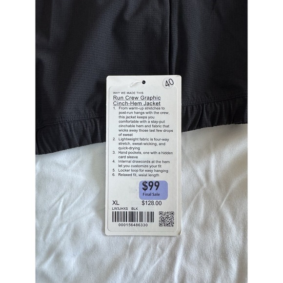 New Lululemon Run Crew Graphic Cinch-Hem Jacket Sz XL Black Limited Edition Rain - Picture 4 of 13